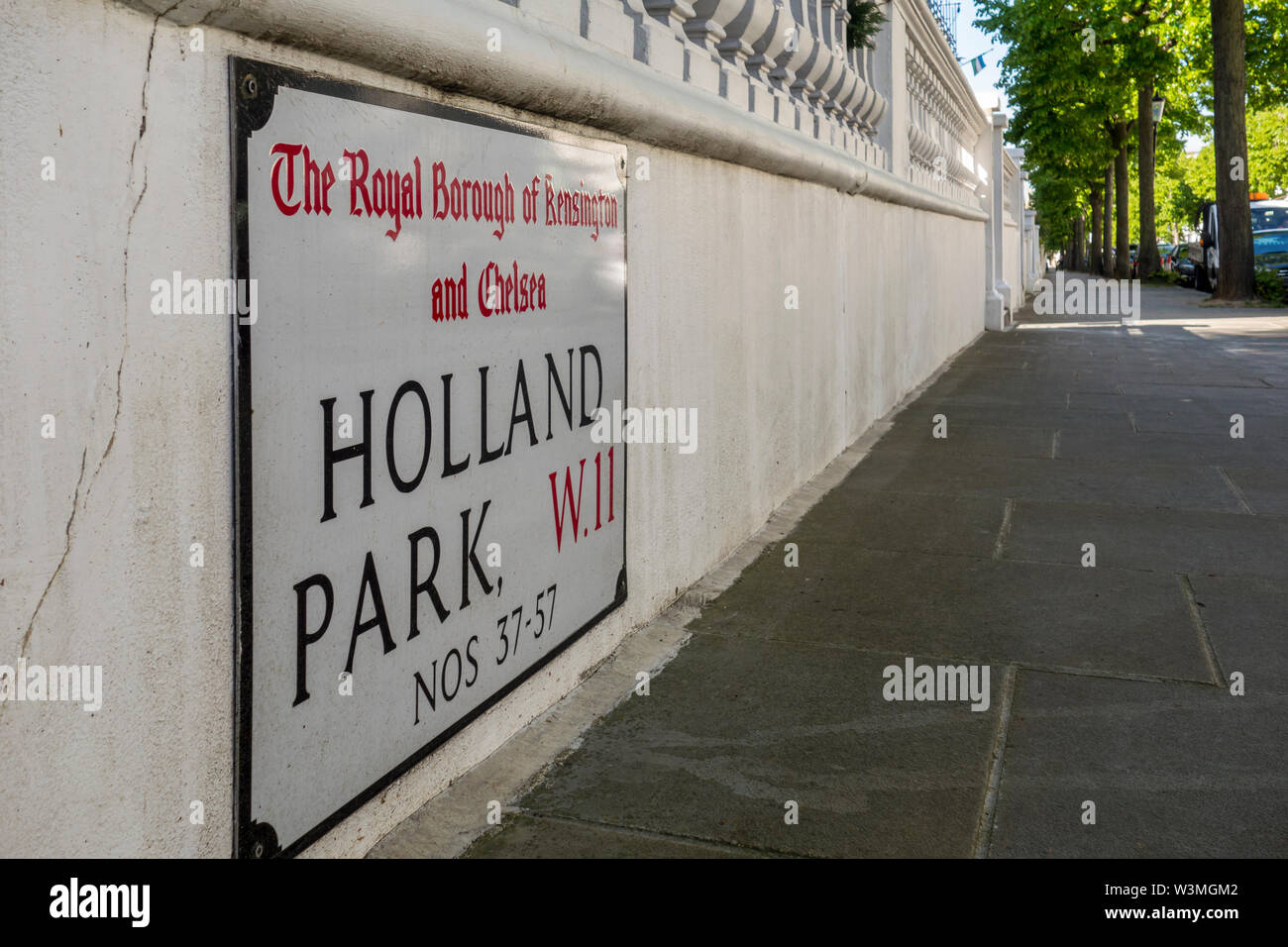 Street name road sign for Holland Park, The  Royal Borough of Kensington and Chelsea, W11, London, UK Stock Photo