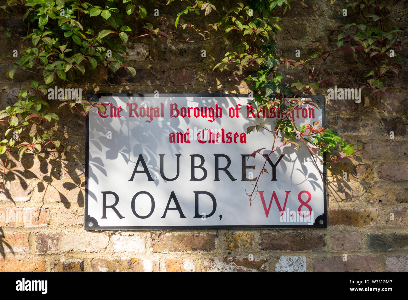 Aubrey Road sign, Royal Borough of Kensington and Chelsea, London, UK Stock Photo