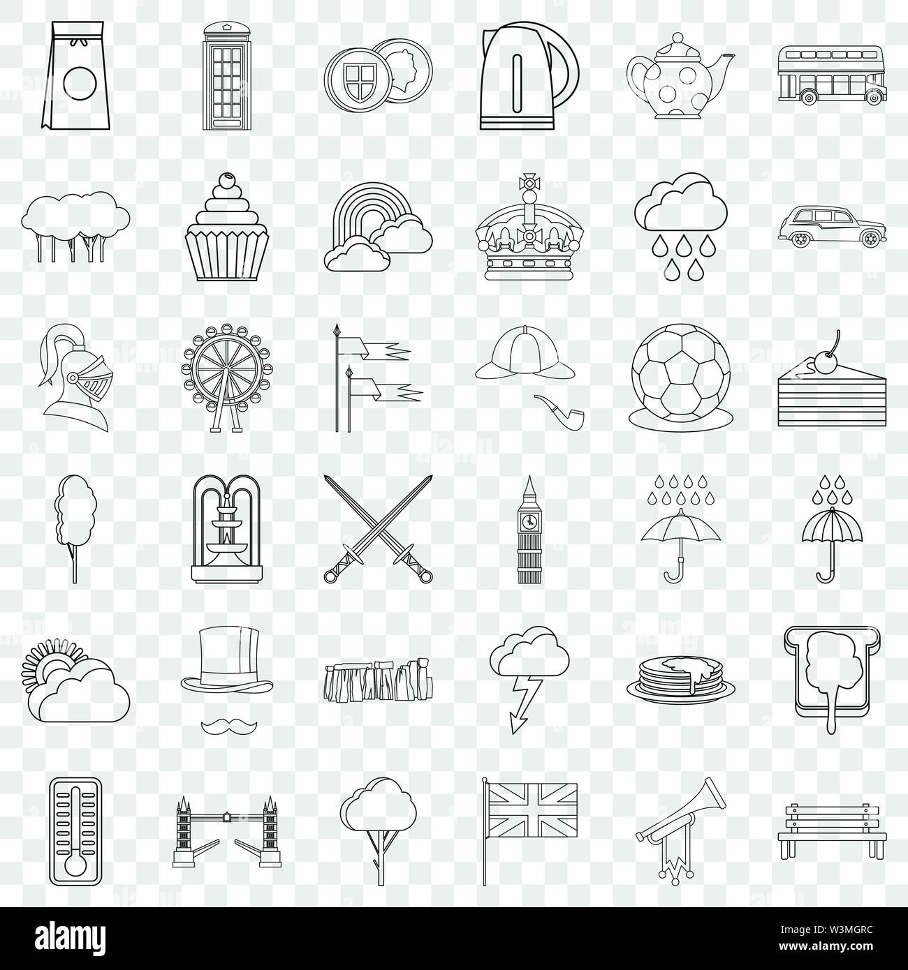 Pound icons set, outline style Stock Vector