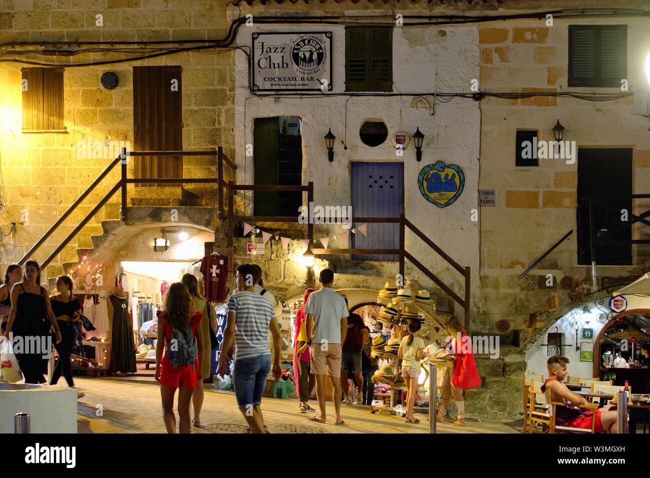 Tourist shops on the waterfront at Ciutadella Menorca Balearic Islands Spain Europe Eu Stock Photo