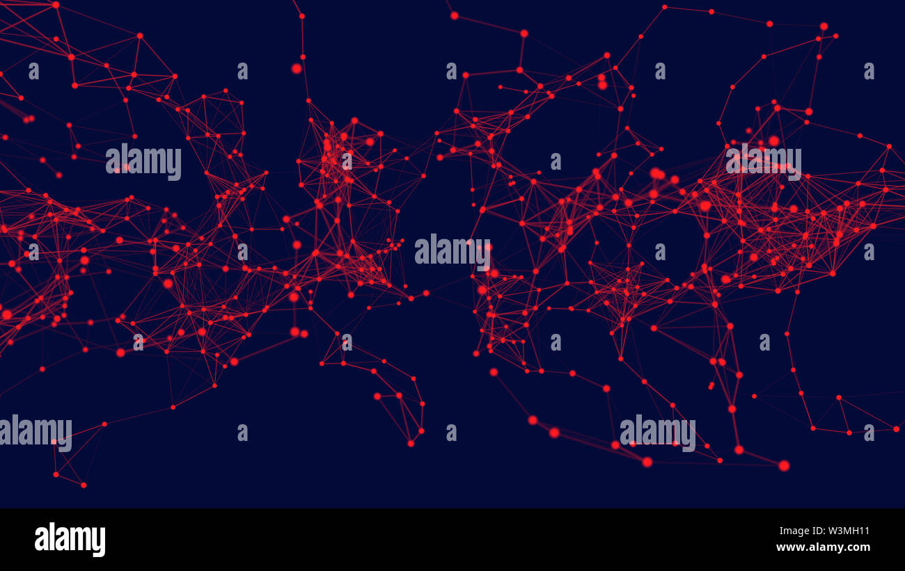 Geometric connected red line and dots. Simple technology network background Stock Photo