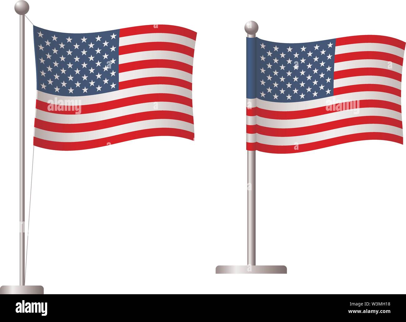 United States of America flag on pole. Metal flagpole. National flag of ...