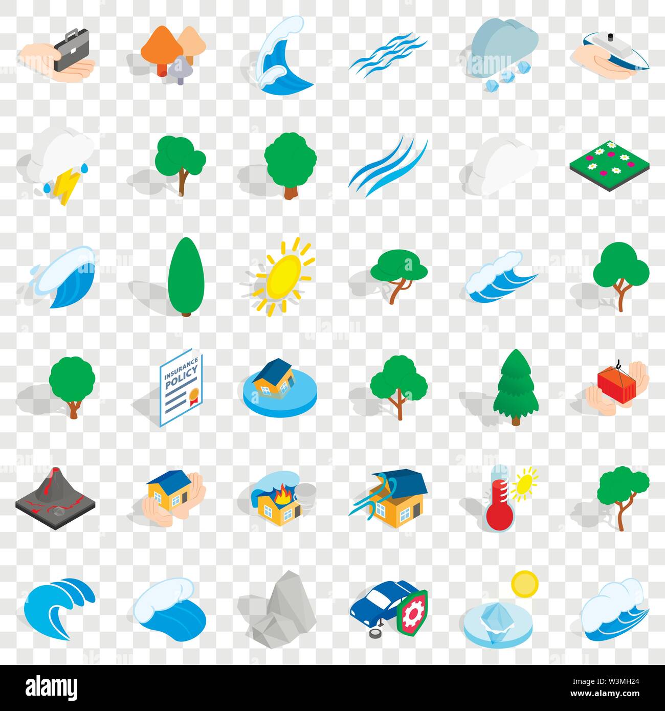 Sinking house icons set, isometric style Stock Vector