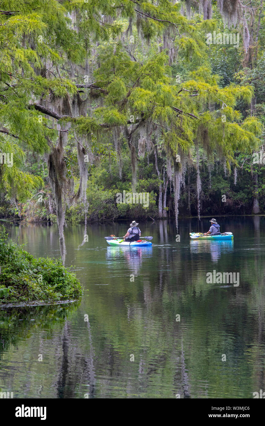 Kayaking on the Silver River in Silver Springs State Park, Florida Stock Photo