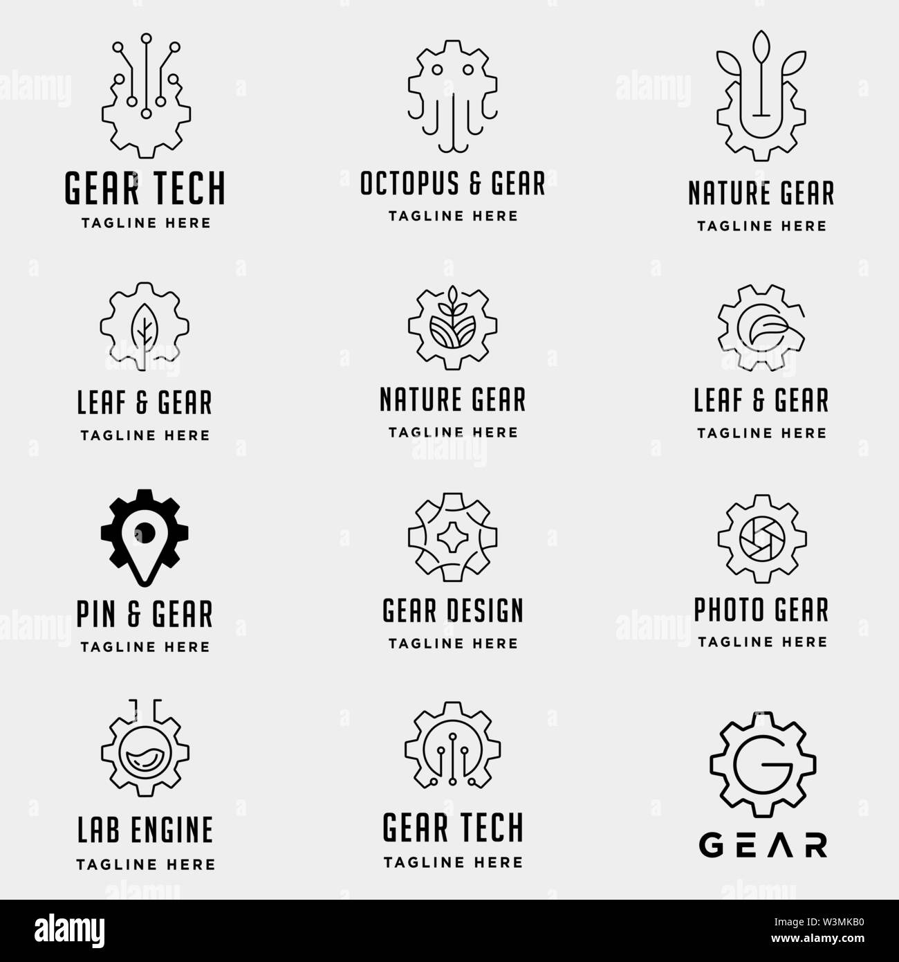set of gear logo vector design monoline simple symbol icon sign Stock Vector Image & Art Alamy