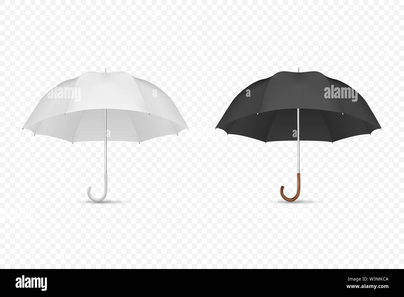 Vector 3d Realistic Render White and Black Blank Umbrella Icon Set ...