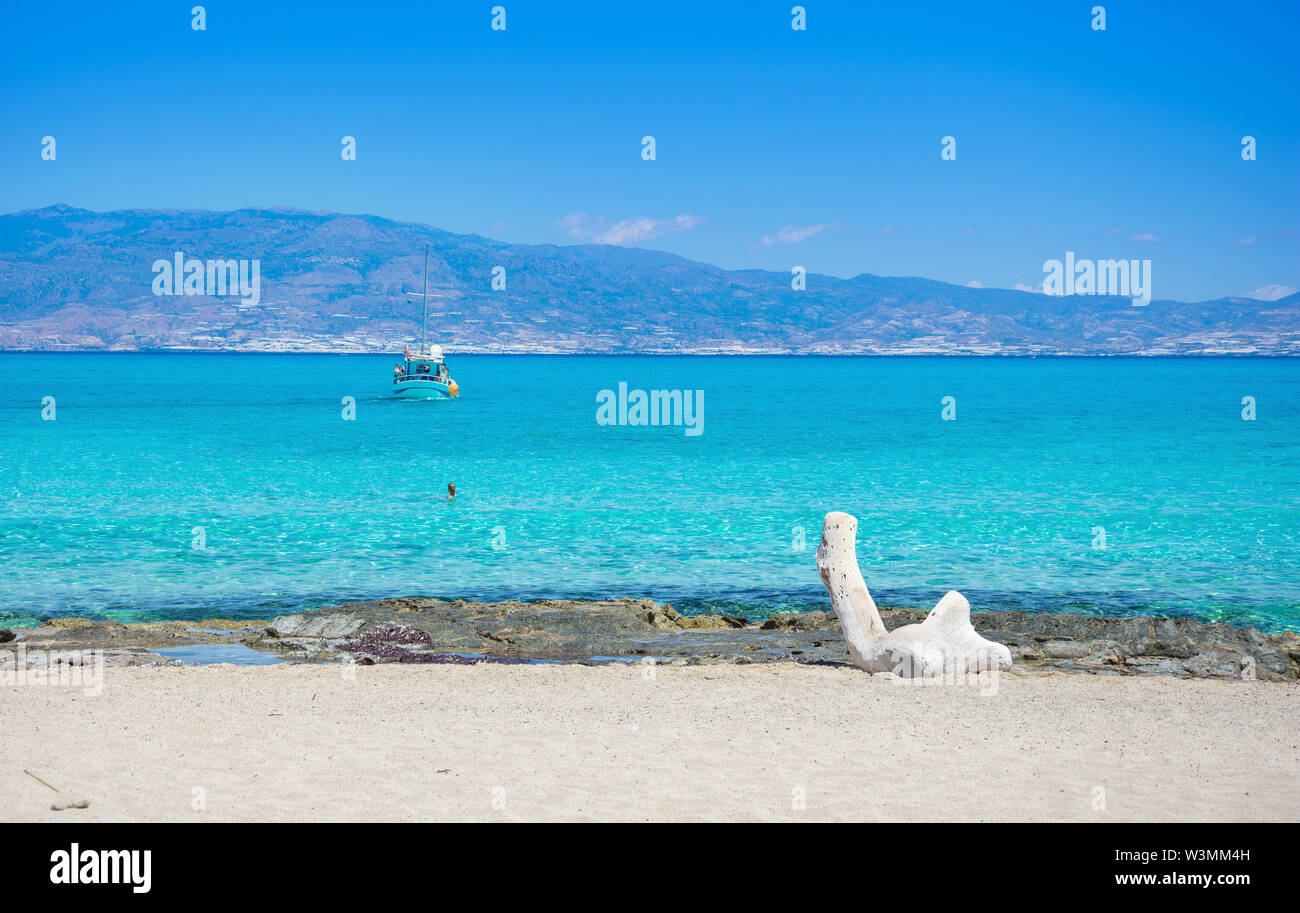 Exotic Chryssi island at the south of Crete, with the amazing Golden Beach, Greece Stock Photo