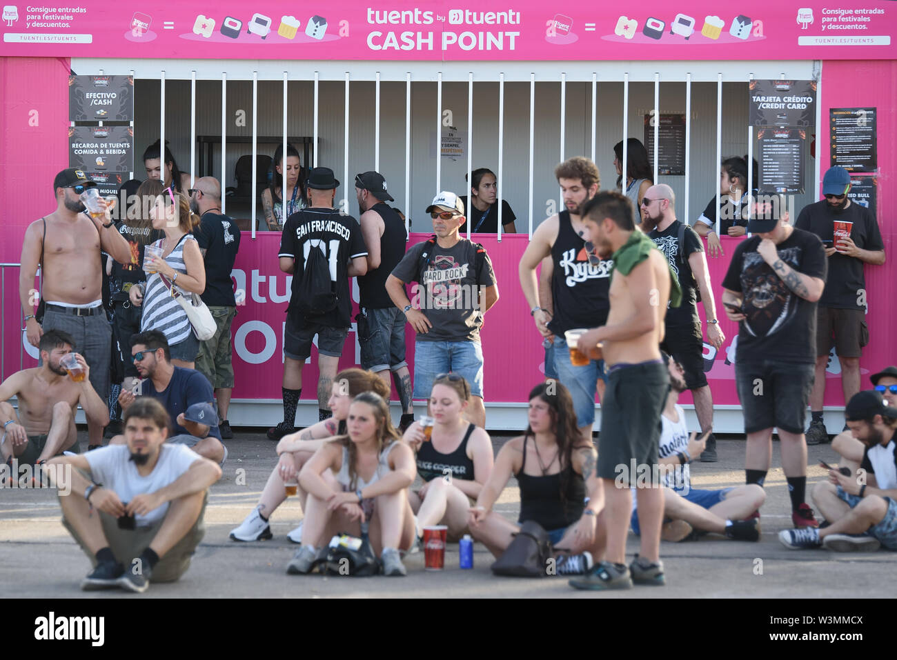 MADRID - JUN 30: People at the Tuenti Cash Point at Download (heavy metal music festival) on June 30, 2019 in Madrid, Spain. Stock Photo