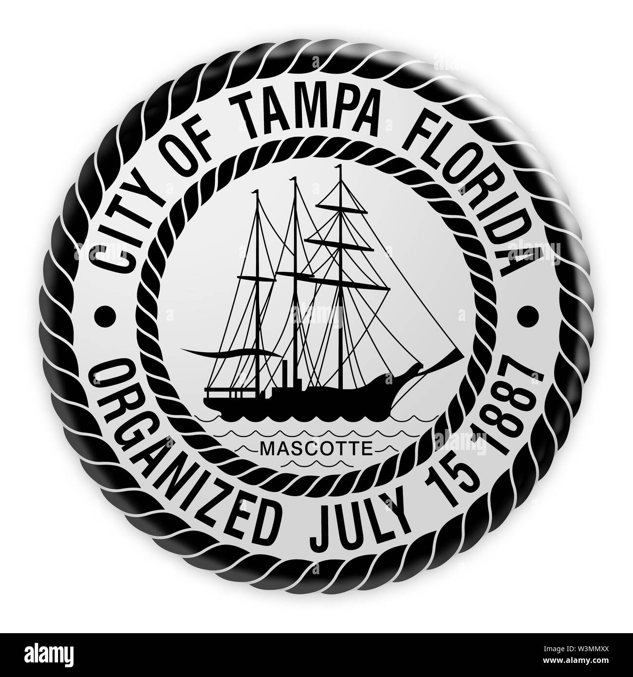 US City Button: Tampa, Florida, Seal Badge, 3d illustration on white ...