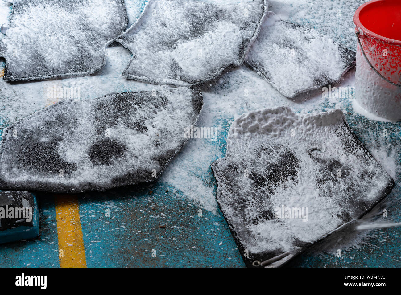 washing the carpets for car with soapy liquid Stock Photo Alamy