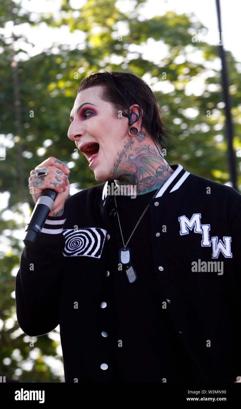 Chris Motionless lead singer of Motionless in white performs at