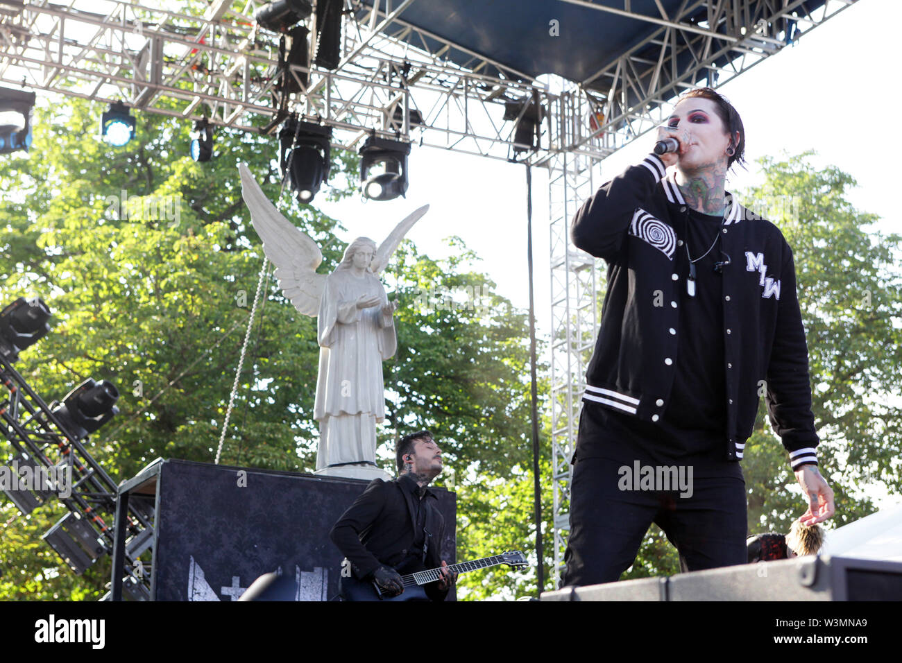 Chris Motionless lead singer of Motionless in white performs at ...