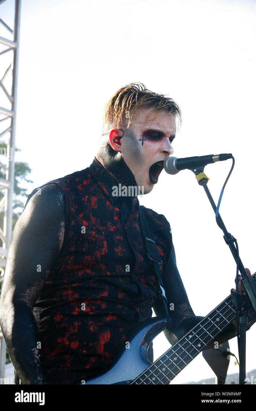 Chris Motionless lead singer of Motionless in white performs at