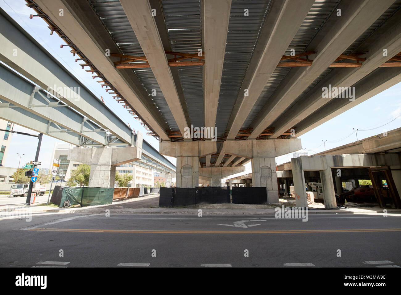 underneath new i4 bridge construction in downtown Orlando Florida USA Stock Photo