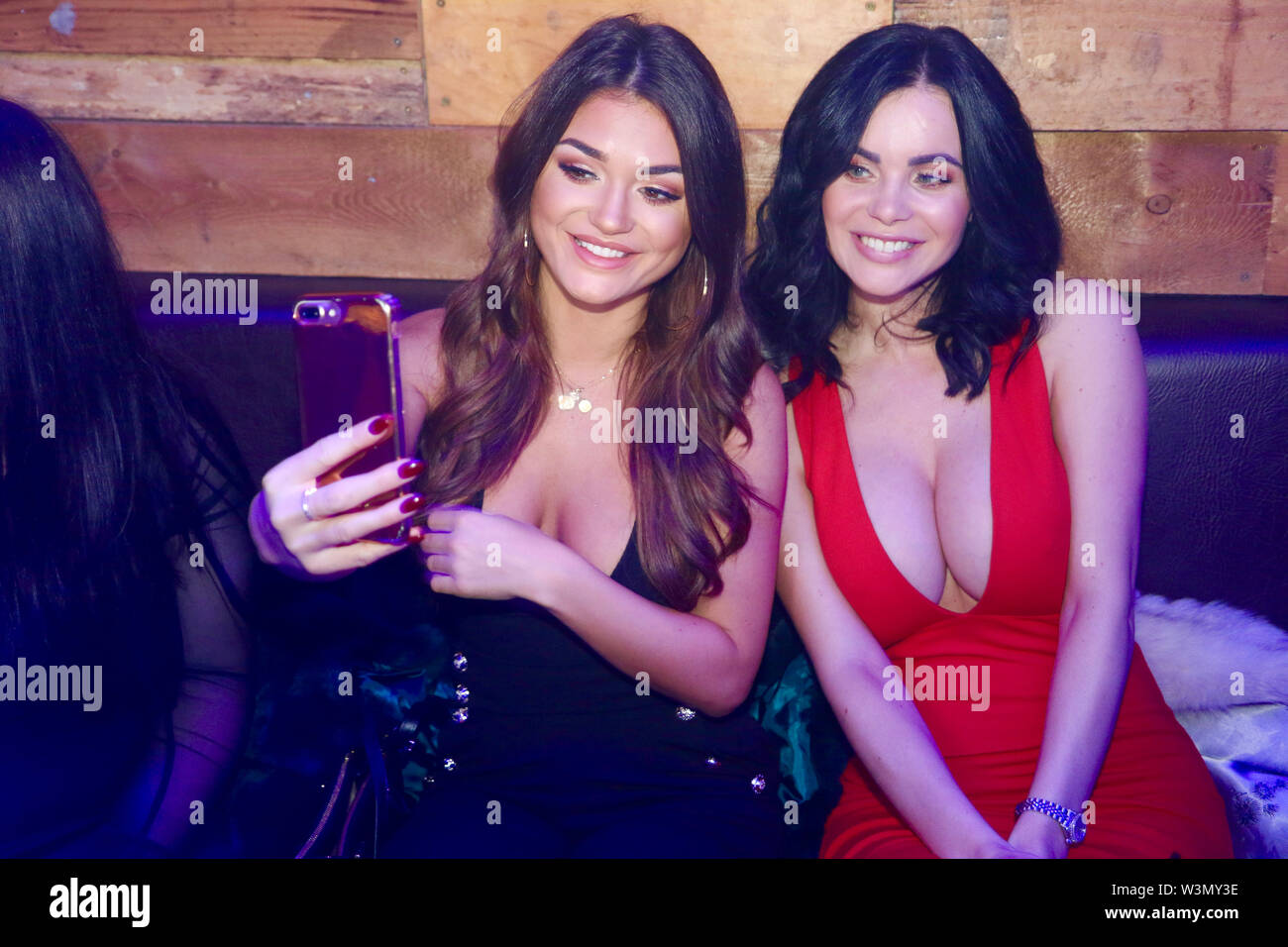 India Reynolds partying with Page 3 girl friends Emma glover and Scarlett Howard at nightclub/bar Twisted Monkey on Boxing Day 2018. Stock Photo