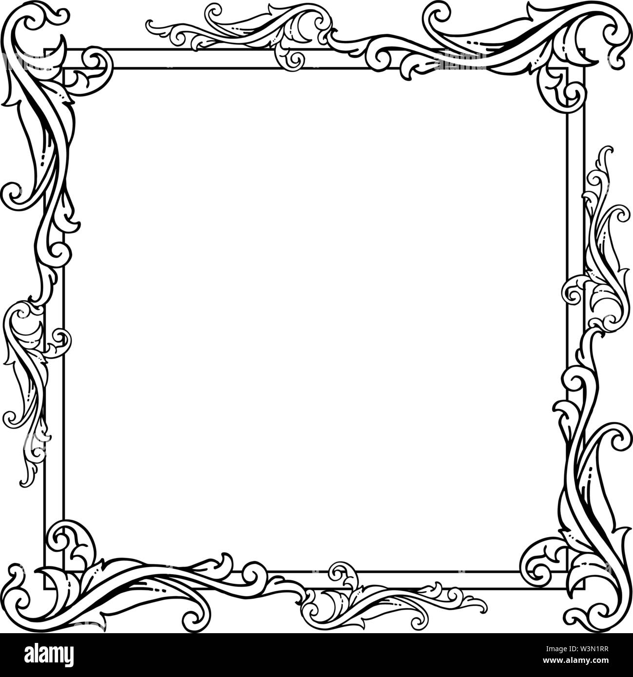 Abstract flower frame in black and white colors. Vector illustration ...