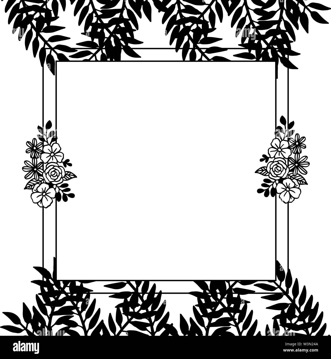 Abstract flower frame in black and white colors. Vector illustration
