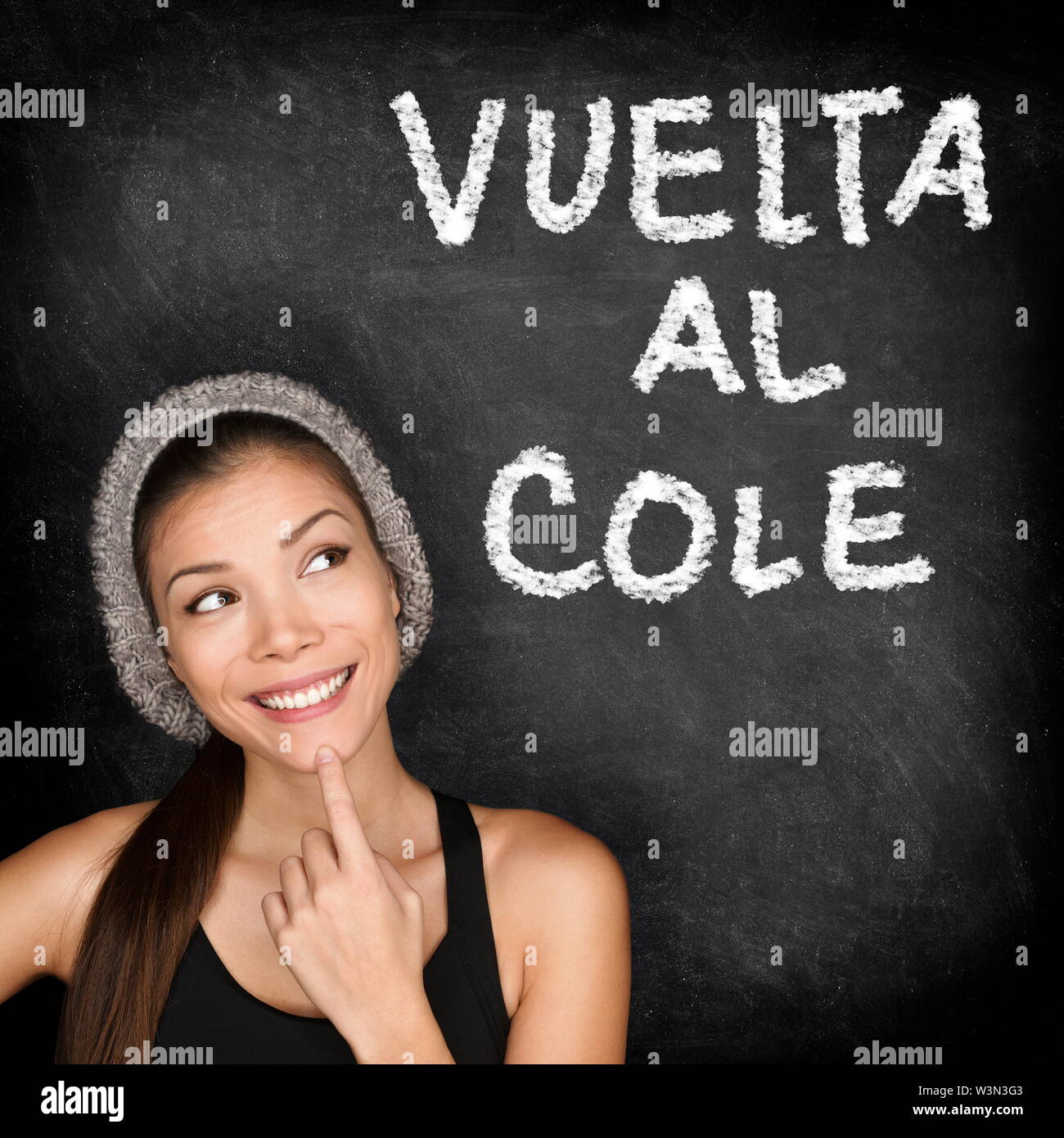 Vuelta al cole Spanish college university student woman thinking Back