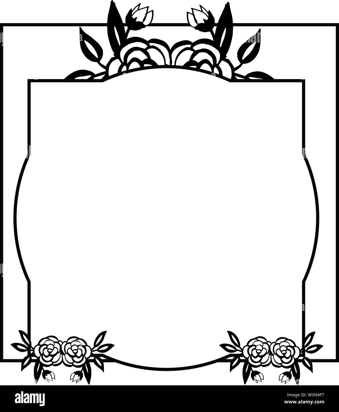Card for frame flower black and white colors. Vector illustration Stock ...