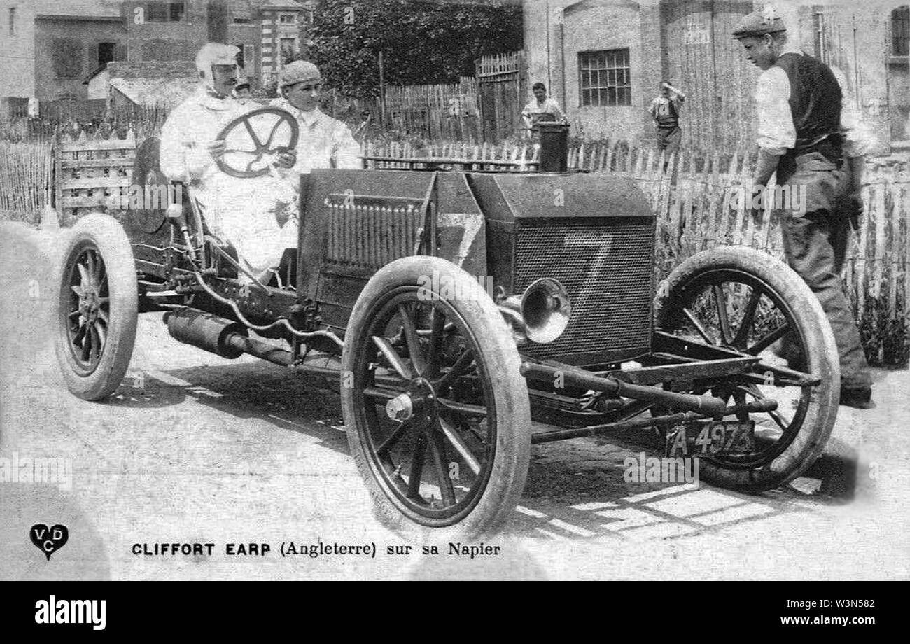 Clifford Earp on a Napier - 1905 Gordon Bennett Cup. Stock Photo