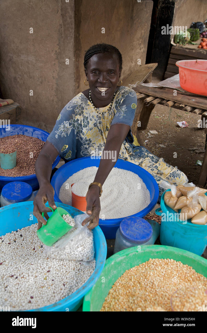 A woman sells grocery at a market, in Juba, the capital of South Sudan. December 14, 2008. Stock Photo