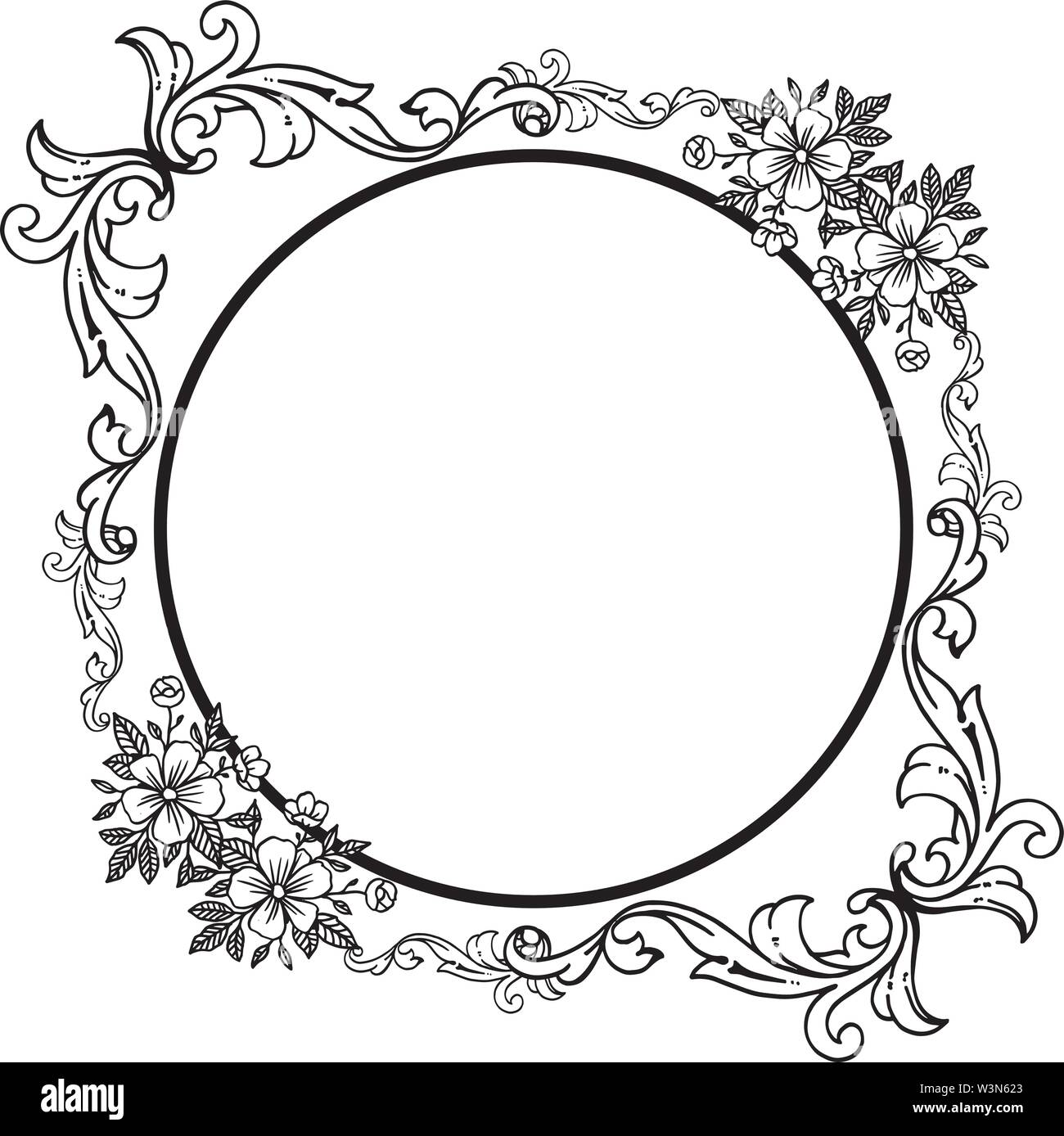 Wreath black and white frame for card. Vector illustration Stock Vector Image & Art Alamy