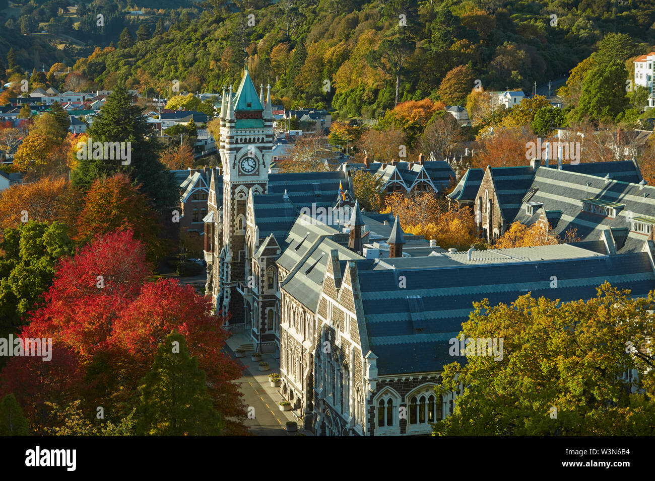 Clock Tower, Registry Building, University of Otago in Autumn, Dunedin, South Island, New Zealand Stock Photo