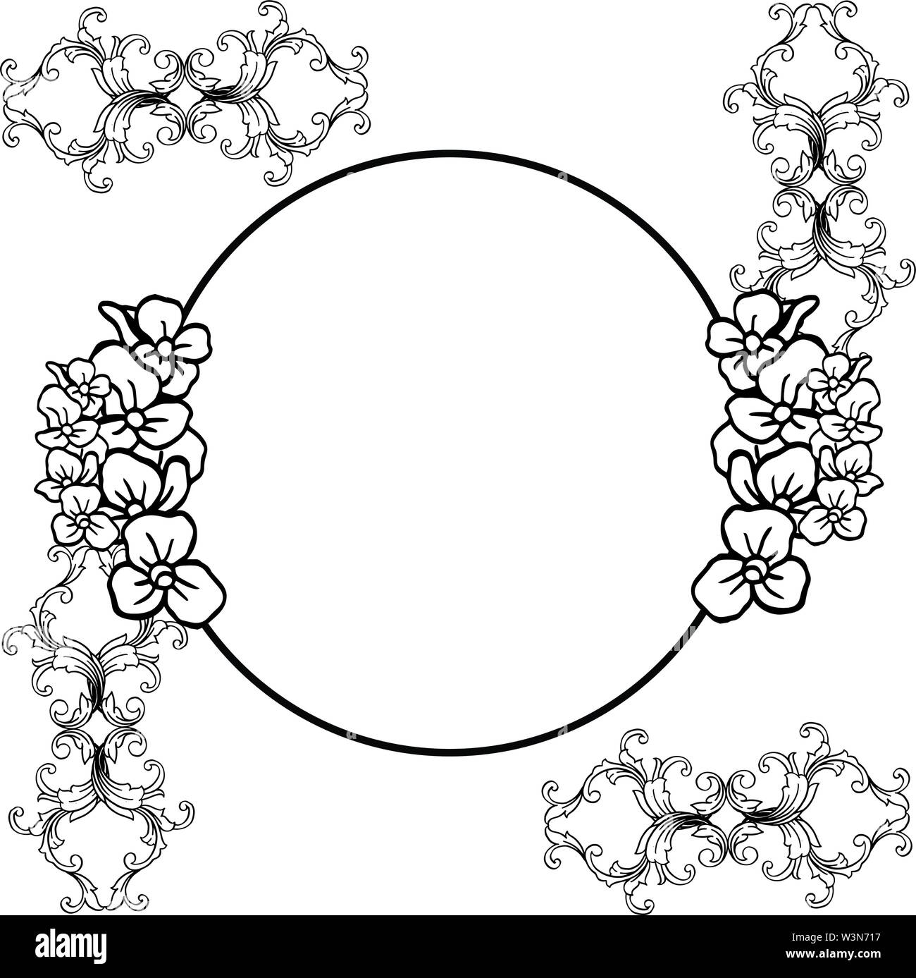 Card design for flower frame black and white. Vector illustration Stock ...