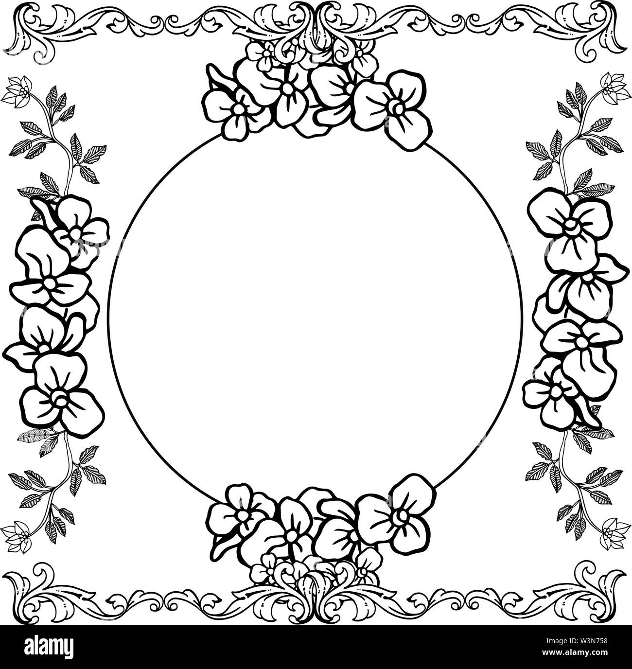 Card design for flower frame black and white. Vector illustration Stock ...