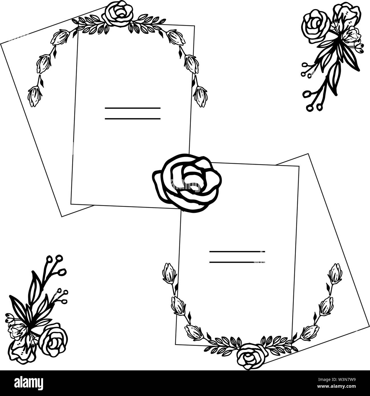 Card for rose wreath frame in black and white colors. Vector ...