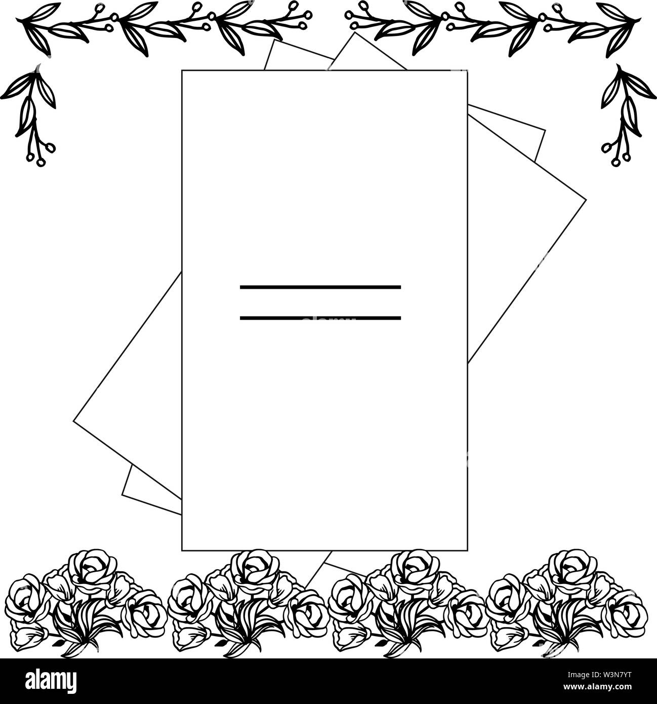 Card for rose wreath frame in black and white colors. Vector ...
