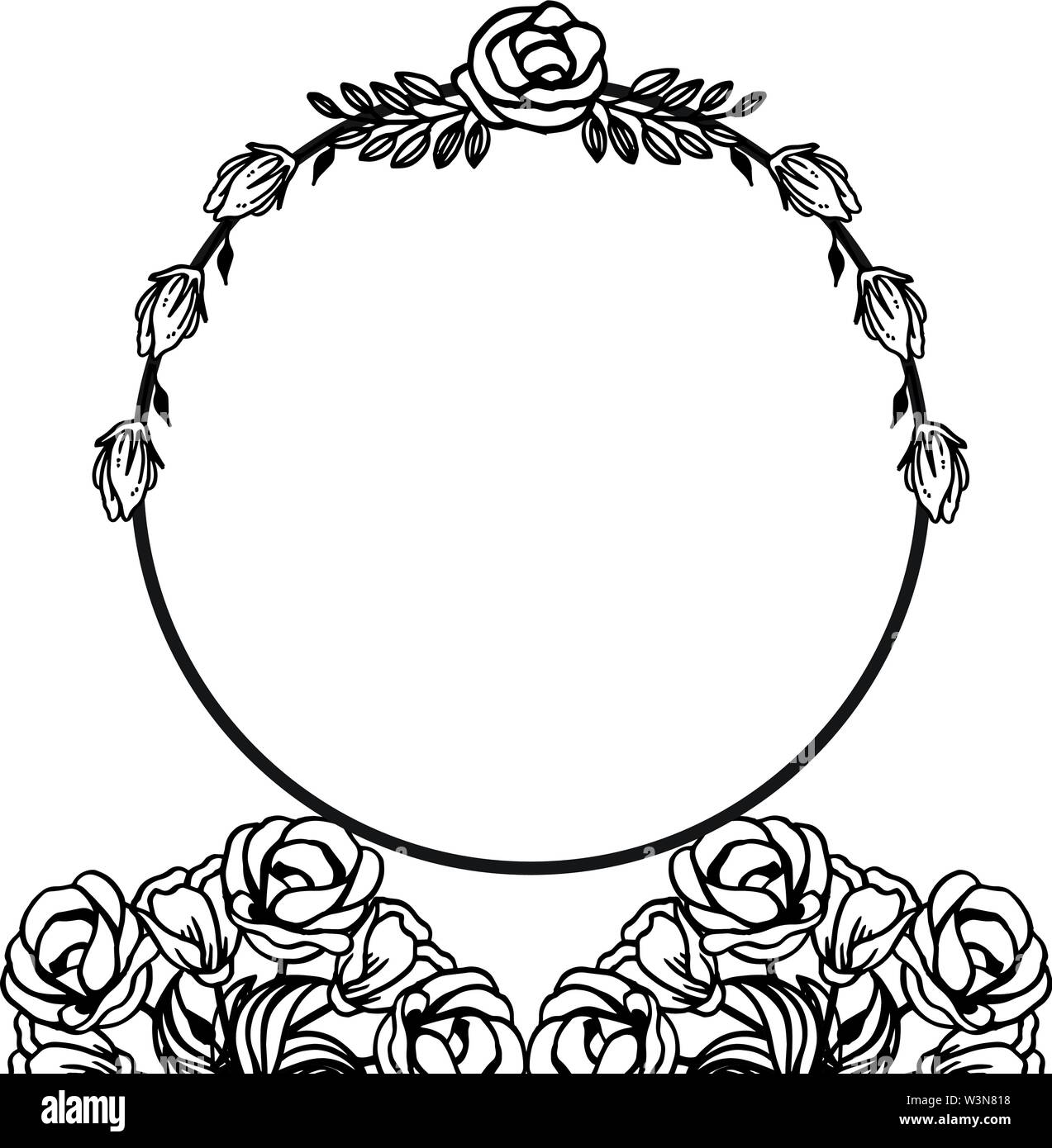 Card for rose wreath frame in black and white colors. Vector ...