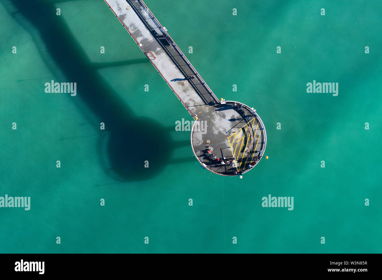 New Brighton Pier, Christchurch, Canterbury, South Island, New Zealand - drone aerial Stock Photo