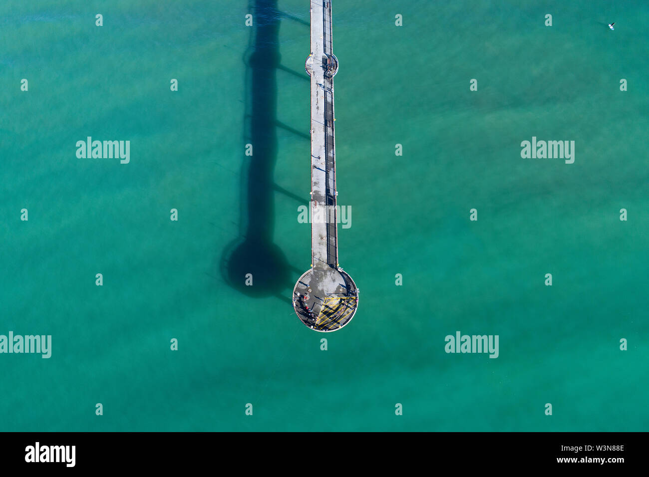 New Brighton Pier, Christchurch, Canterbury, South Island, New Zealand - drone aerial Stock Photo