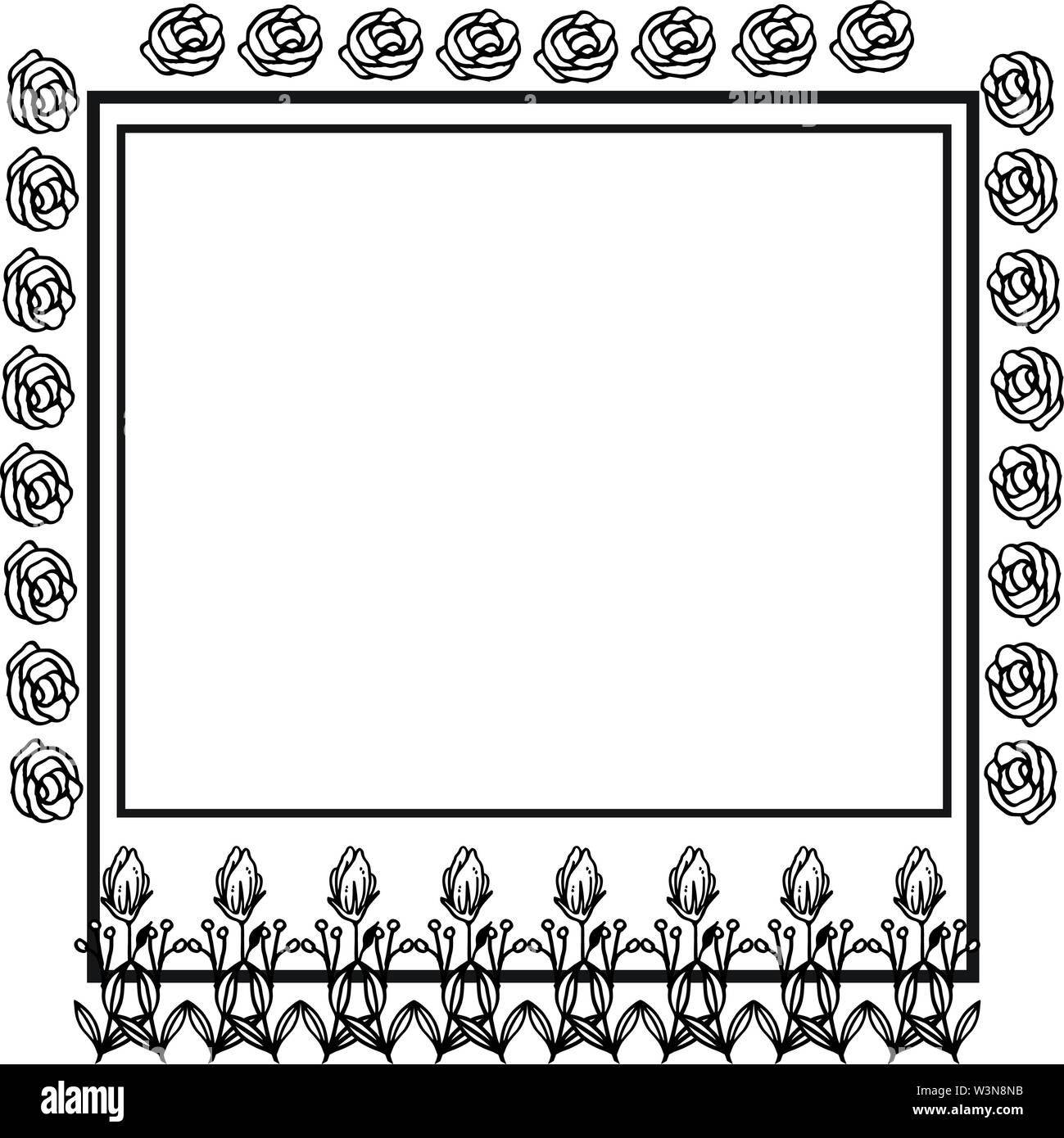 Black and white rose flower frame template. Vector illustration Stock ...