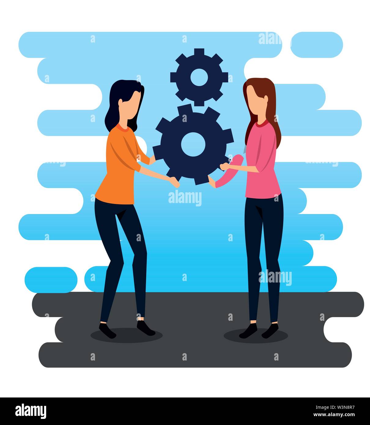 professional businesswomen teamwork and gears strategy Stock Vector ...