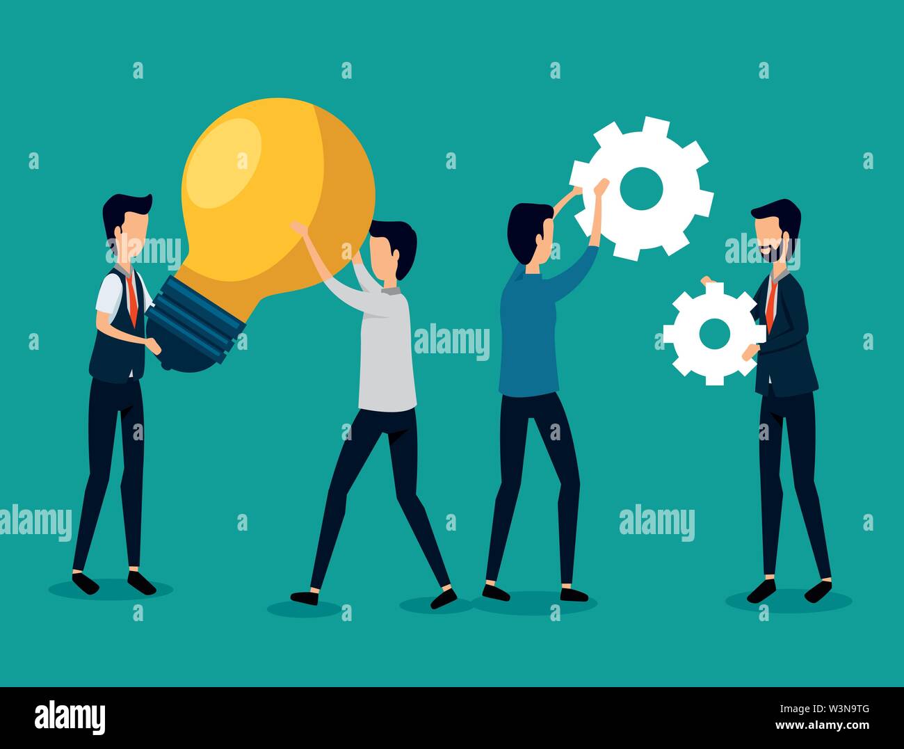 businessmen teamwork with bulb idea and gears Stock Vector Image & Art ...
