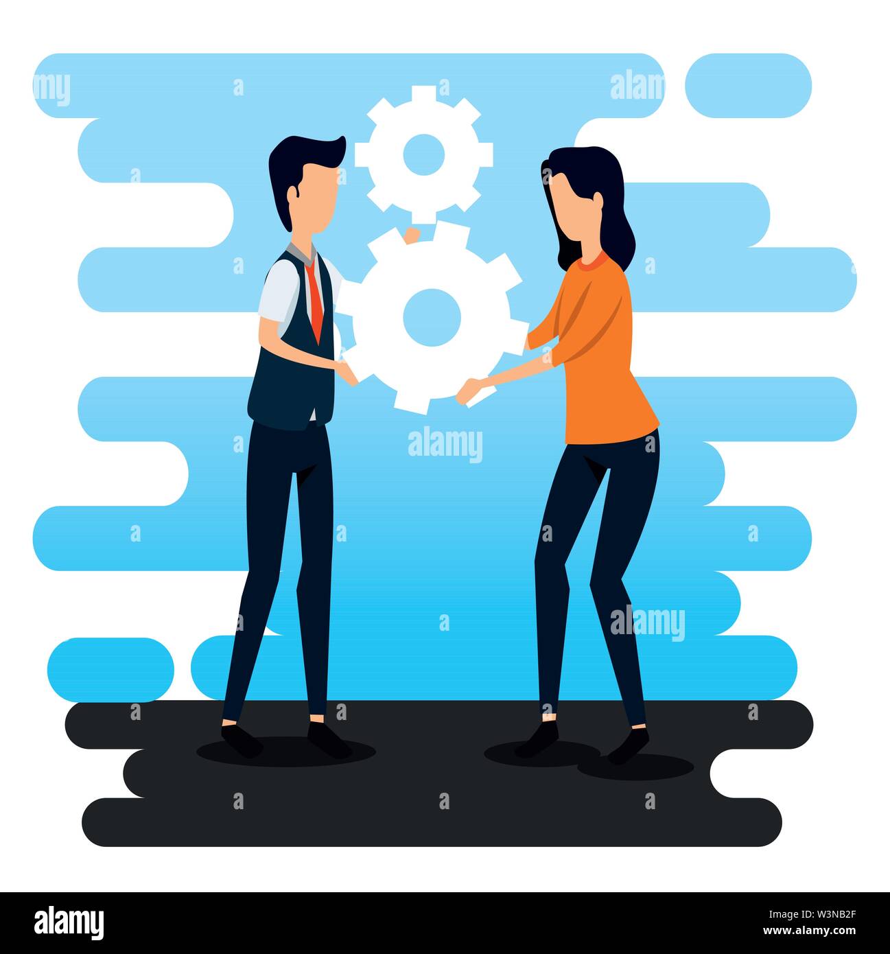 businessman and businesswoman teamwork with gears strategy Stock Vector ...