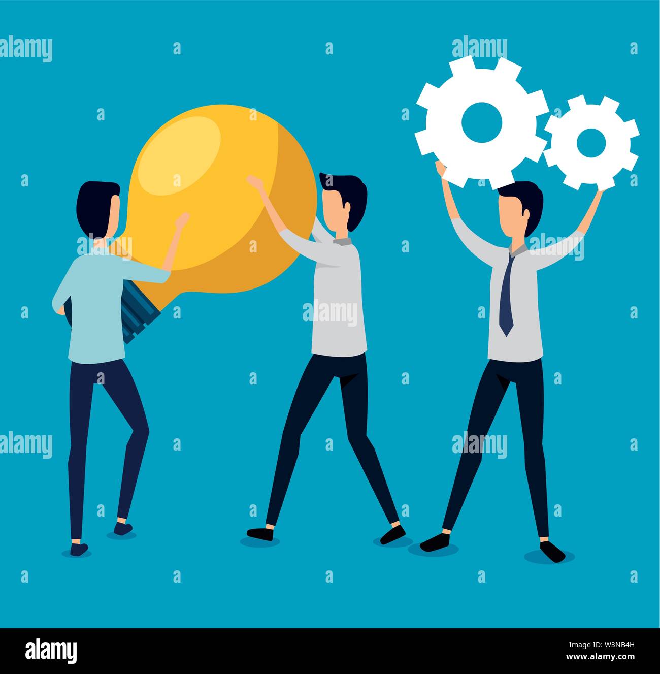 businessmen teamwork with gears and bulb idea Stock Vector Image & Art ...