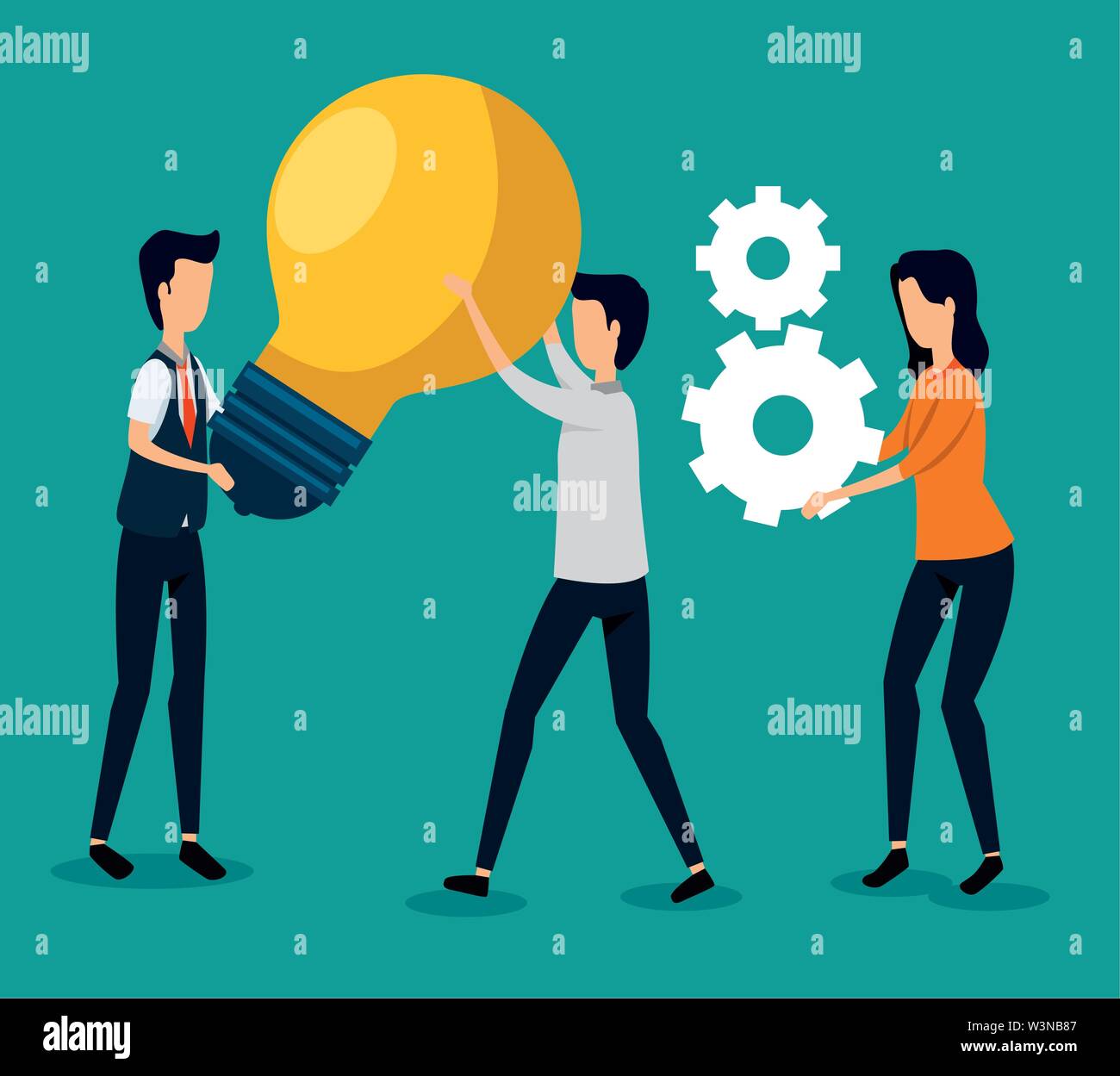 businessmen and businesswoman teamwork with bulb idea and gears Stock ...