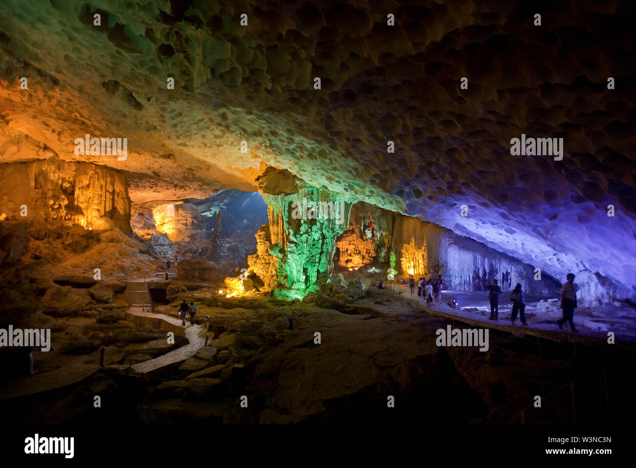 cave at Ha Long Bay Vietnam, Asia, lit for tourist on vacation Stock Photo