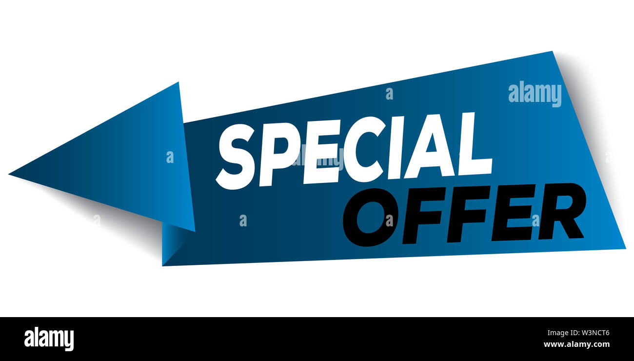 Special offer blue colour banner as an arrow in vector format. Stock Photo