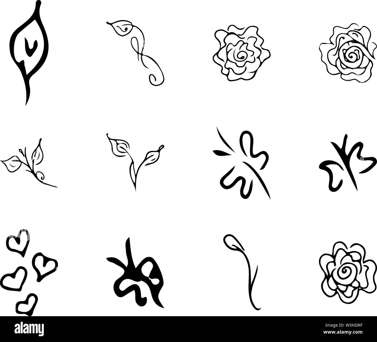 Flowers set collection outline for decorative design. Vector outline icon.  Paper art style. Isolated vector illustration. Vintage floral pattern. Hand  Stock Vector Image & Art - Alamy