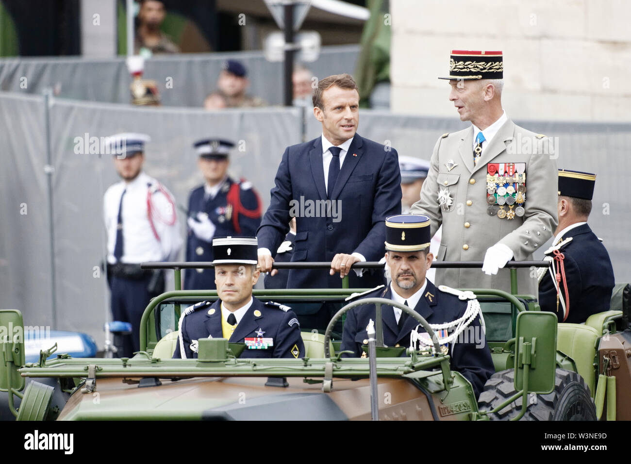 Paris France 14th July 2019 French President Emmanuel Macron And General Francois Lecointre Descend The Champs Elysees During The Bastille Day Stock Photo Alamy
