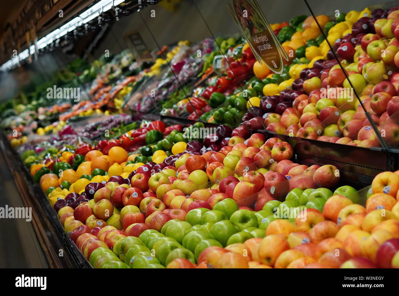 New London, CT / USA - June 2, 2019: Produce aisle at the grocery store Stock Photo