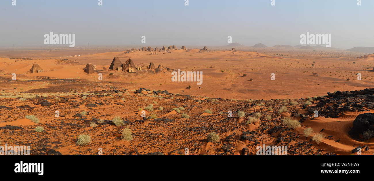 Panorama of Nubian Pyramids in Sudan Stock Photo