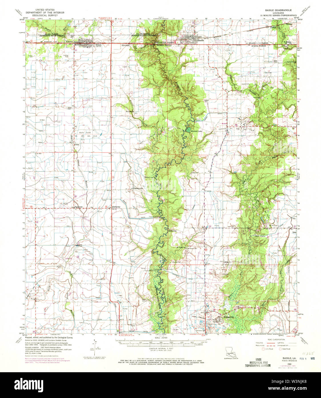 USGS TOPO Map Louisiana LA Basile 334235 1960 62500 Restoration Stock Photo