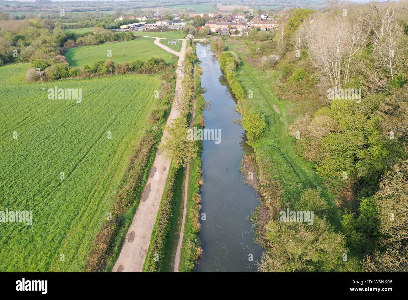 Overhead view of the restored Berks and Wilts canal near Wootton Bassett in Wiltshire Stock Photo