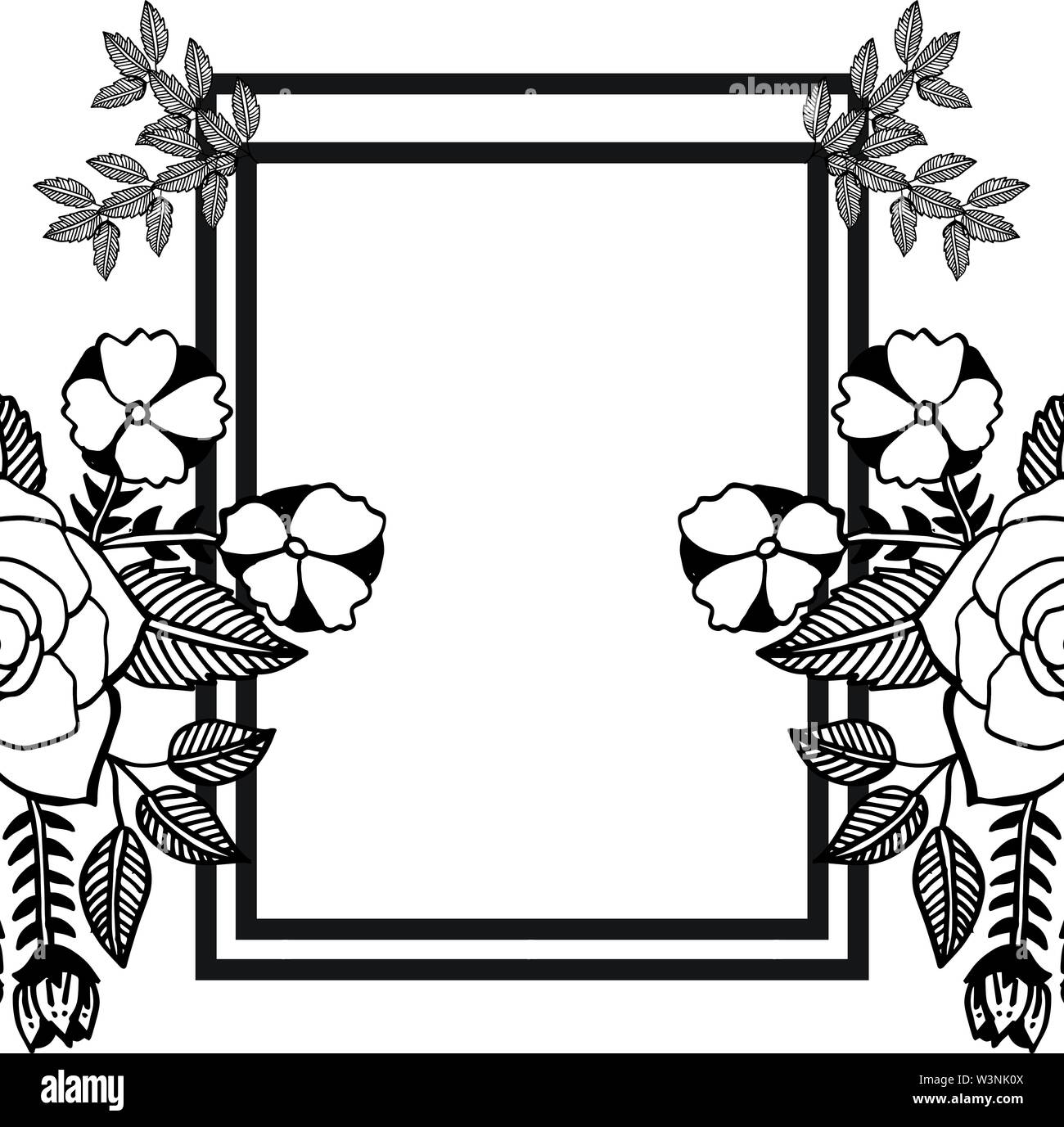 Elegant frame, drawing cute flower and leaf, template of greeting cards ...