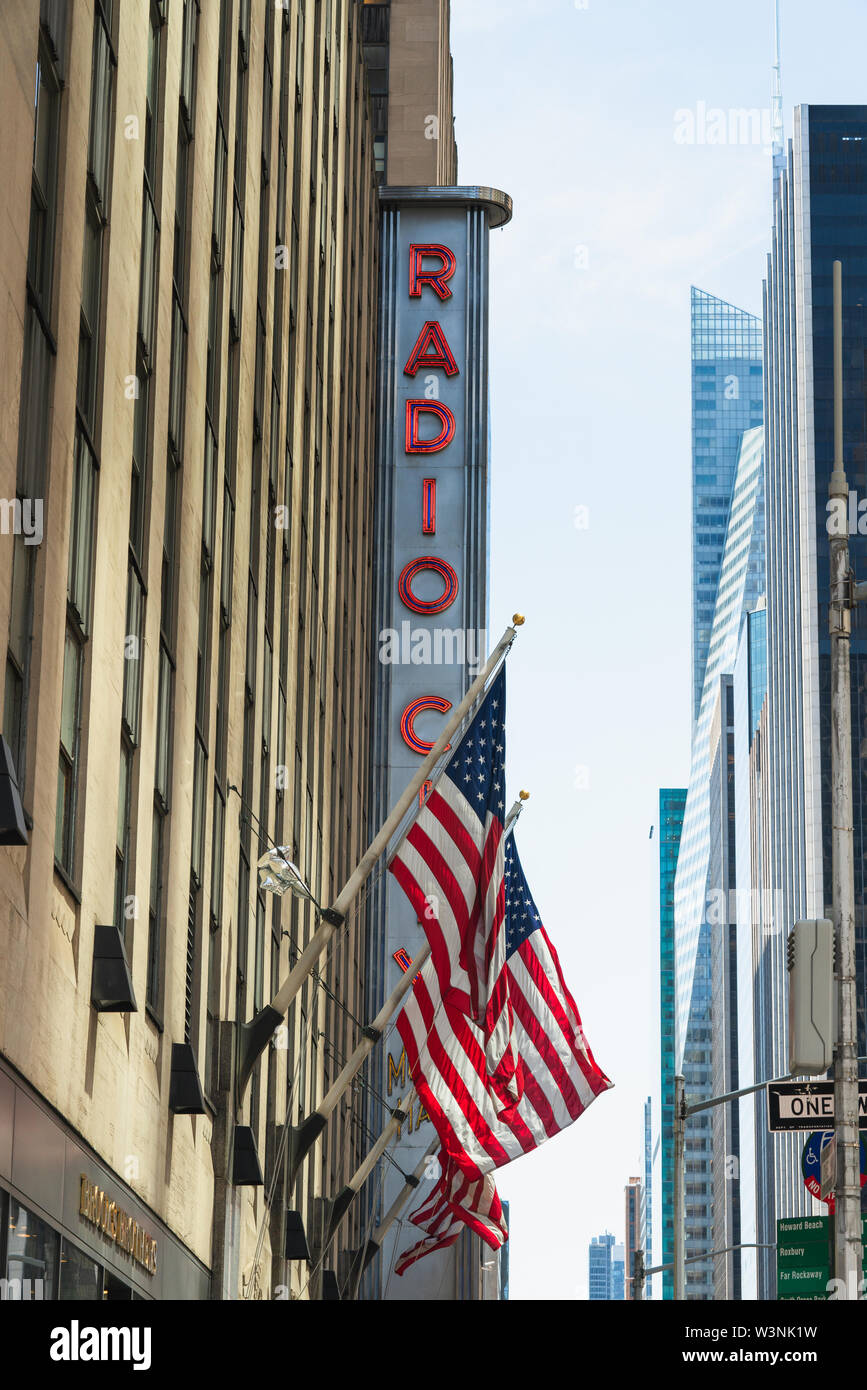 New York City/USA -May 25, 2019 Radio City Music Hall, Rockefeller Center, Avenue of the Americas, Midtown Manhattan, NYC Stock Photo